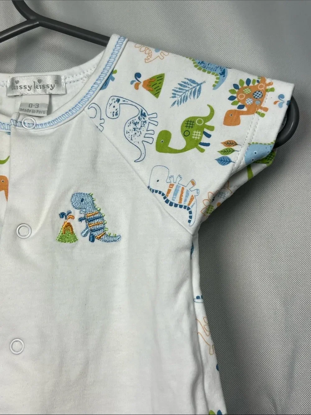 Kissy Kissy one piece dinosaur print and embroidered Pima cotton romper